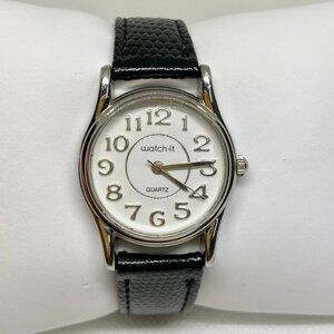 Watch-it women’s wrist watch quartz analog 20mm  black leather band running